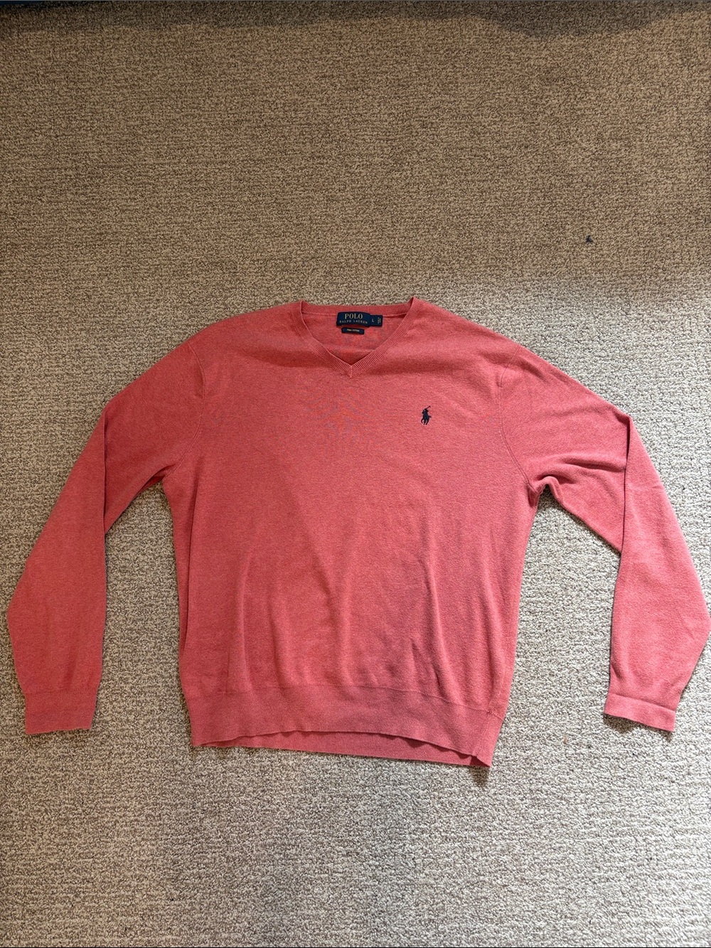 Polo by Ralph Lauren Coral V-Neck Sweater with Navy Pony